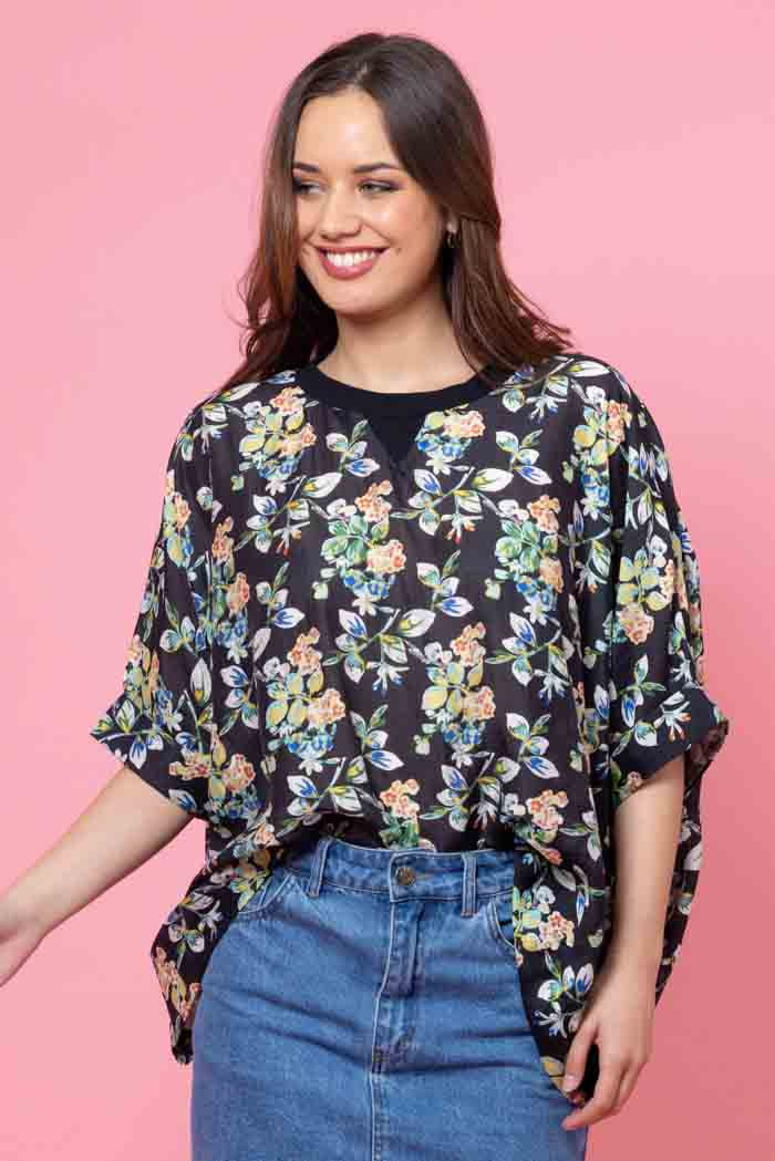 Lola Swing Top - Black Floral