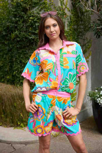 Tina Shirt - Teal Floral