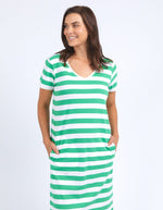 Maeve Midi Dress - Green Briar & White Stripe