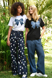 Simple Bowtiful Tshirt - White & Denim