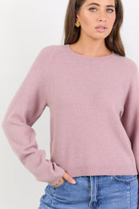 Camelia Blush Alpaca Blend Long Raglan Sleeve Crewneck Knit Jumper