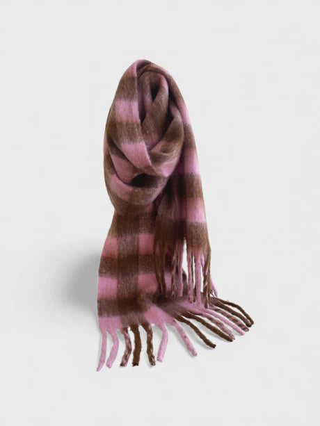 Checkers Scarf - Baby Pink w Chocolate