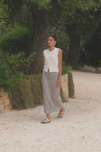 Summit Chocolate Gingham Cotton Blend Tie Waist Bias Maxi Skirt