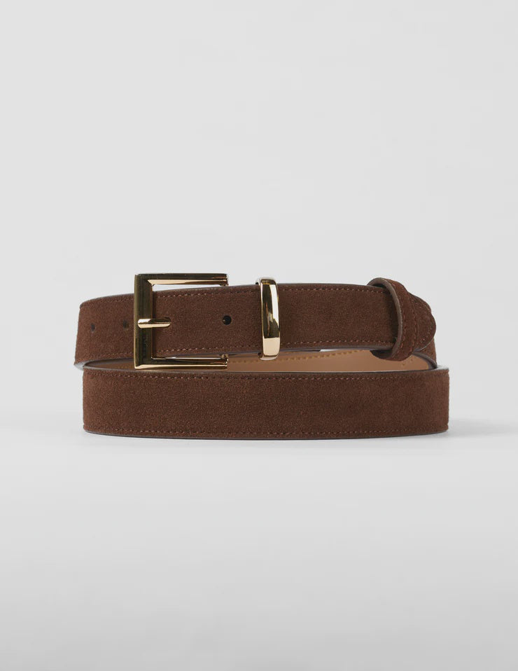Chocolate Brown Belt with Antique Buckle - Suede
