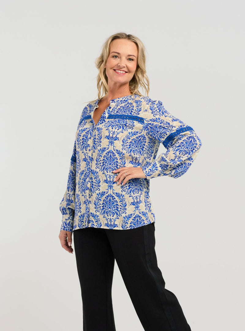 Claudia Blouse - Blue Damask