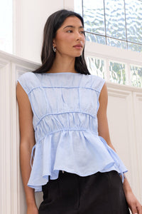 Context Ice Blue Linen Relaxed Sleeveless Top