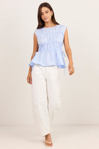 Context Ice Blue Linen Relaxed Sleeveless Top