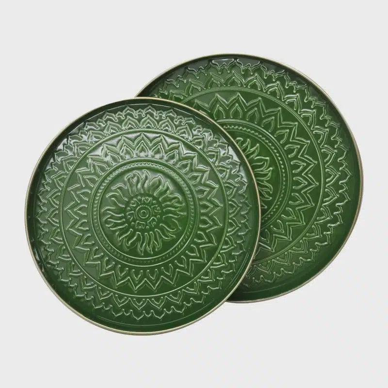Cotton Tray Set of 2 Aztec - Dark Green