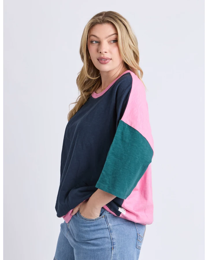 Maize Block Colour Sweat -  Teal/ Navy & Quartz Pink