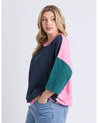 Maize Block Colour Sweat -  Teal/ Navy & Quartz Pink