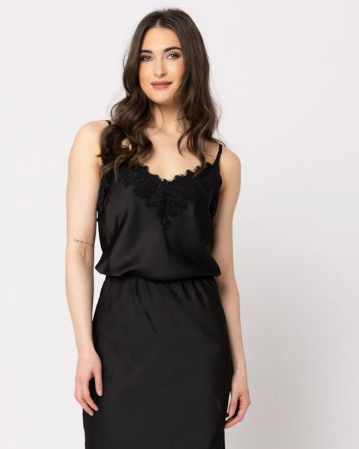 Lace Cami / Black Heavy Satin
