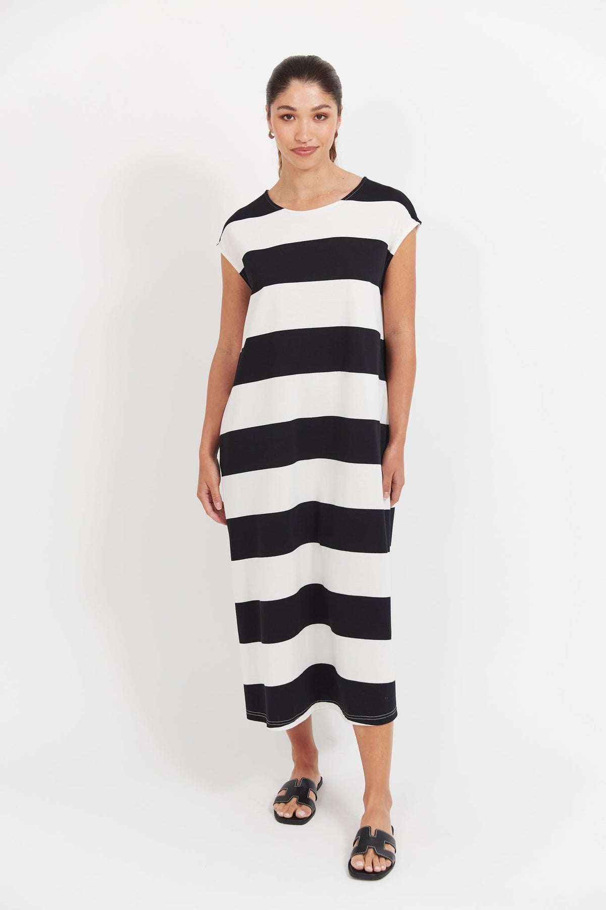Jardin Stripe TShirt Dress - Black