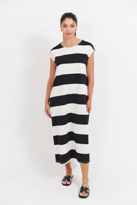 Jardin Stripe TShirt Dress - Black
