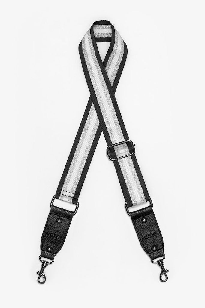 Bag Strap - Black White & Silver Stripe