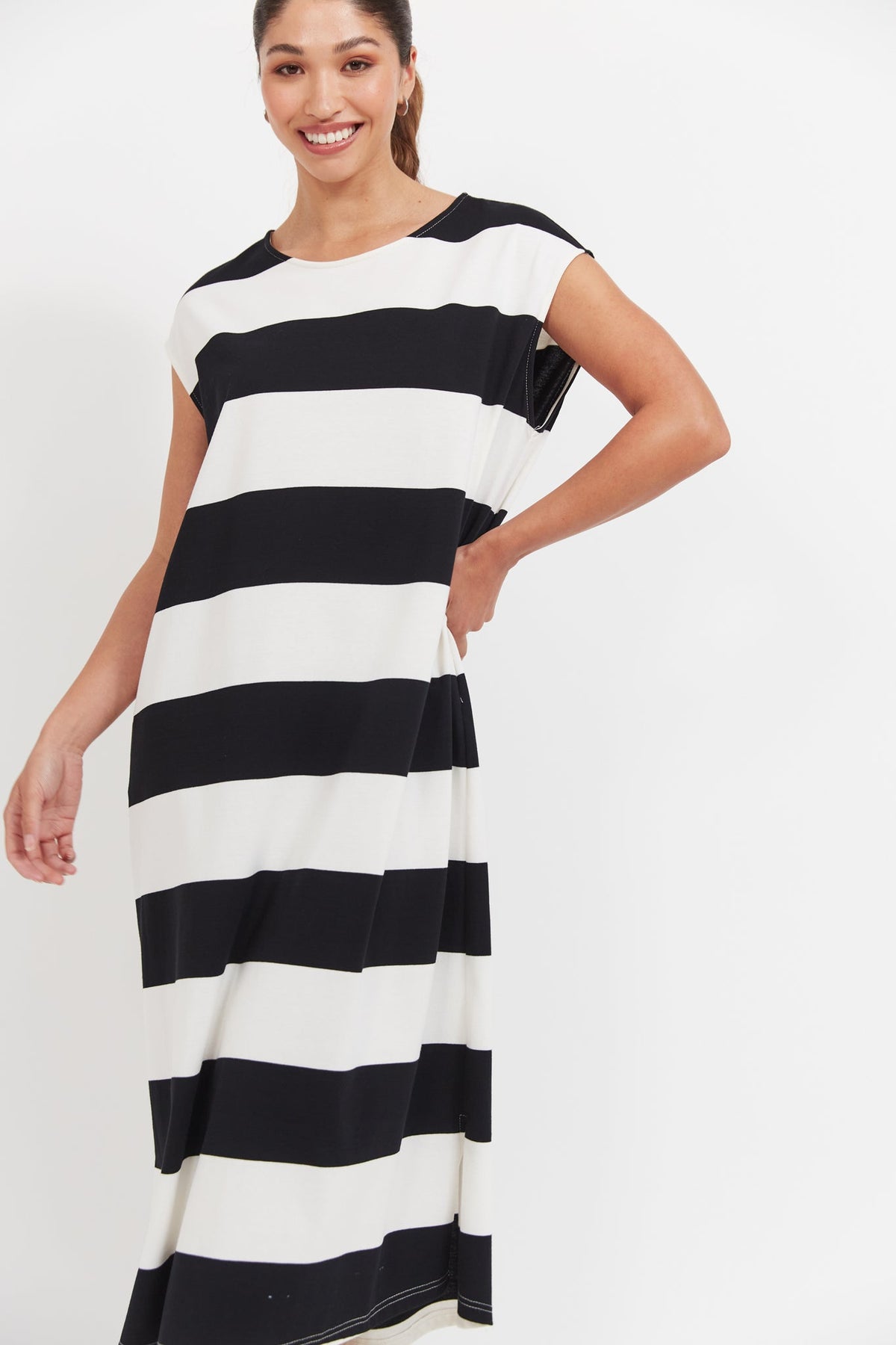 Jardin Stripe TShirt Dress - Black