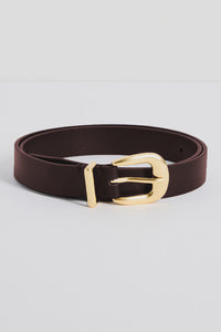 Dark Brown Gold Buckle Leather Belt