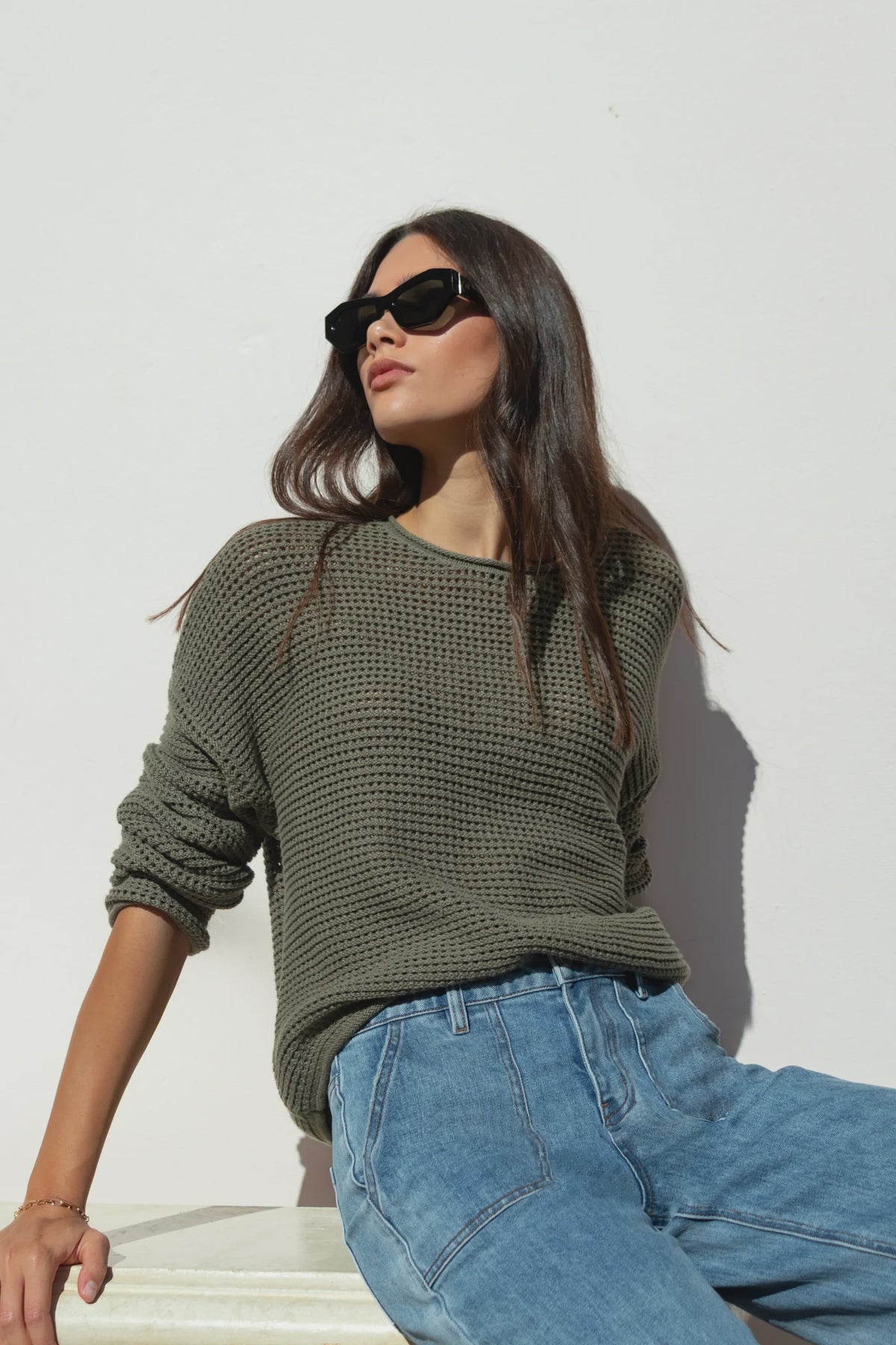 Dawn Soft Khaki Crochet Knit Jumper - Soft Khaki - Girl Next Door Fashion