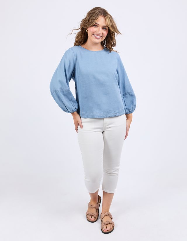 Della Chambray Top - Mid Blue Wash