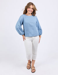 Della Chambray Top - Mid Blue Wash
