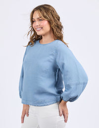 Della Chambray Top - Mid Blue Wash