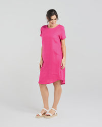 Dianne Short Sleeve Panelled Dress - Raspberry