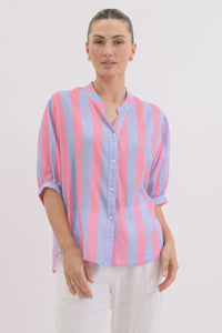 Dorothy Stripe Linen Shirt - Lilac & Pink - Girl Next Door Fashion