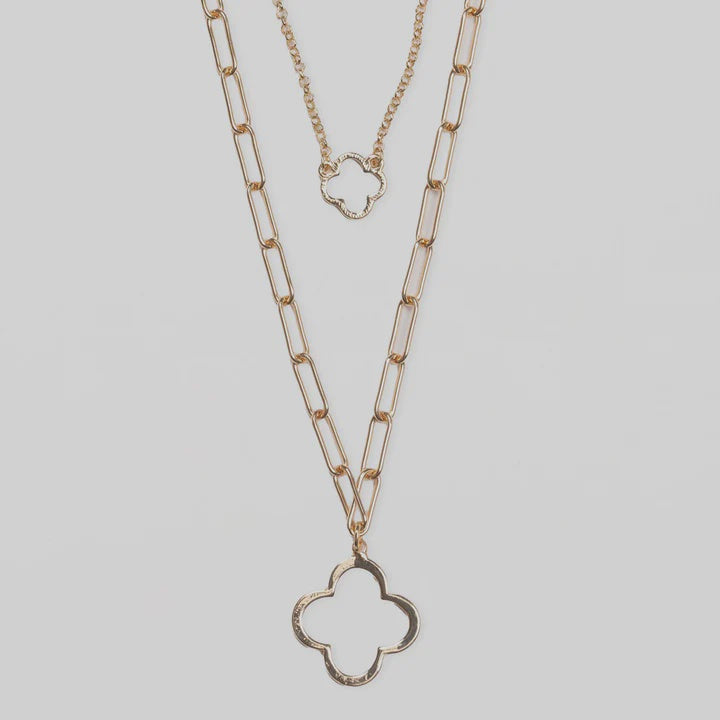 Necklace Gold Chain Double Cut Out Flower