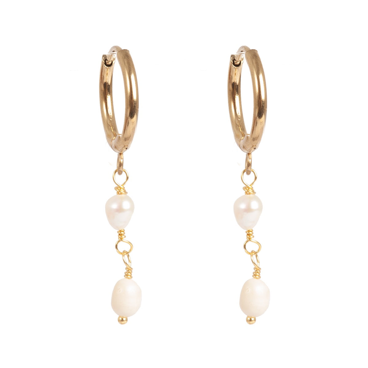 1047-0002 Double Pearl Earring - Gold