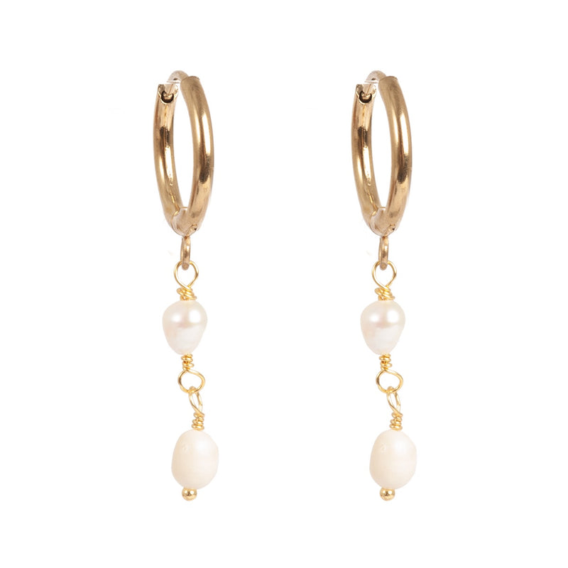 1047-0002 Double Pearl Earring - Gold