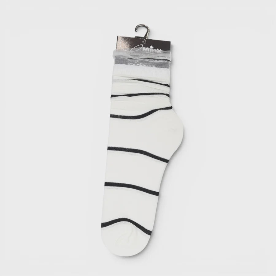 Double Stripe Frill Sock - White