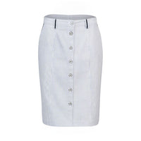 Knee Length Skirt with Contrast Buttons and Trim - Ink/White Stripe