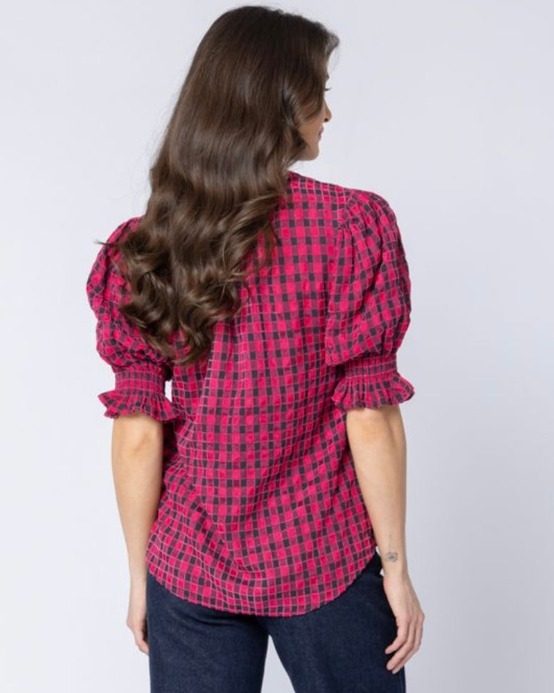Relaxed Butterfly Top / Hot Pink Texture Check