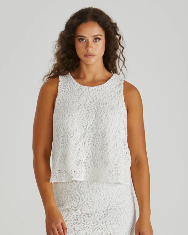 Kai Crochet Lace Tank / White