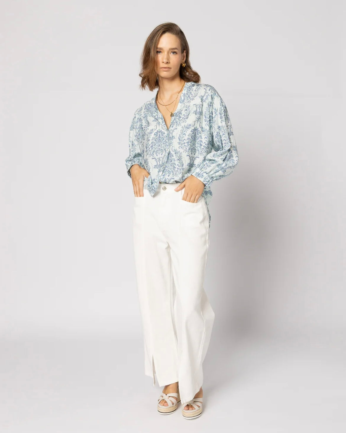 Bloom Blouse - Blue Damask