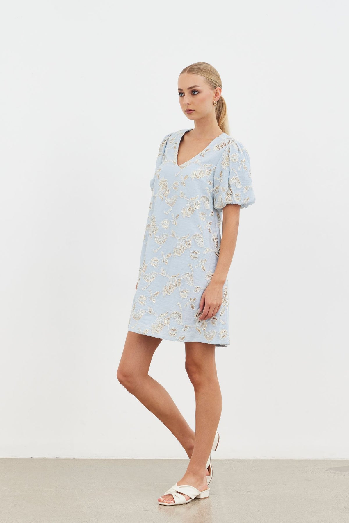 Harmony Mini Dress - Baby Blue Embroidery