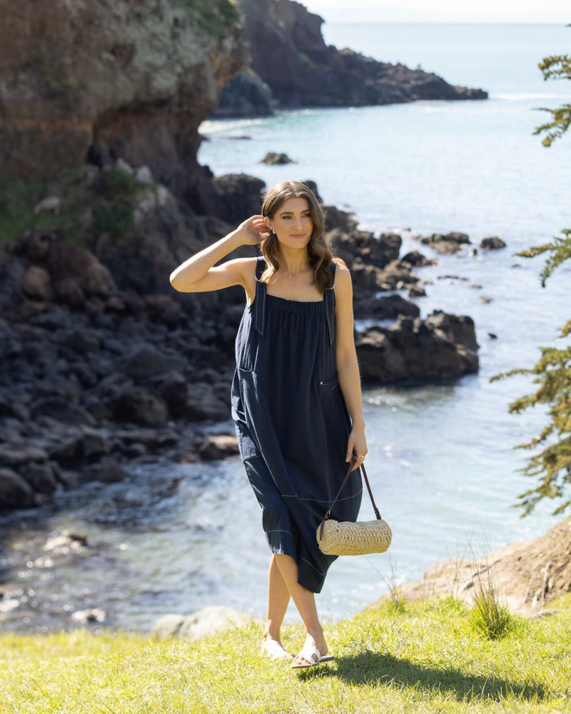 Sleeveless Balloon Dress with Front Pockets - Ink
