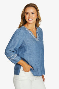 Contrast Eyelet Top / Denim