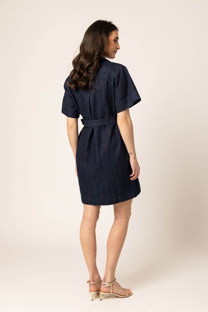Denim Mini Dress / Colourful Stripe