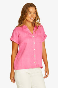 Open Neck S/S Shirt / Hot Pink