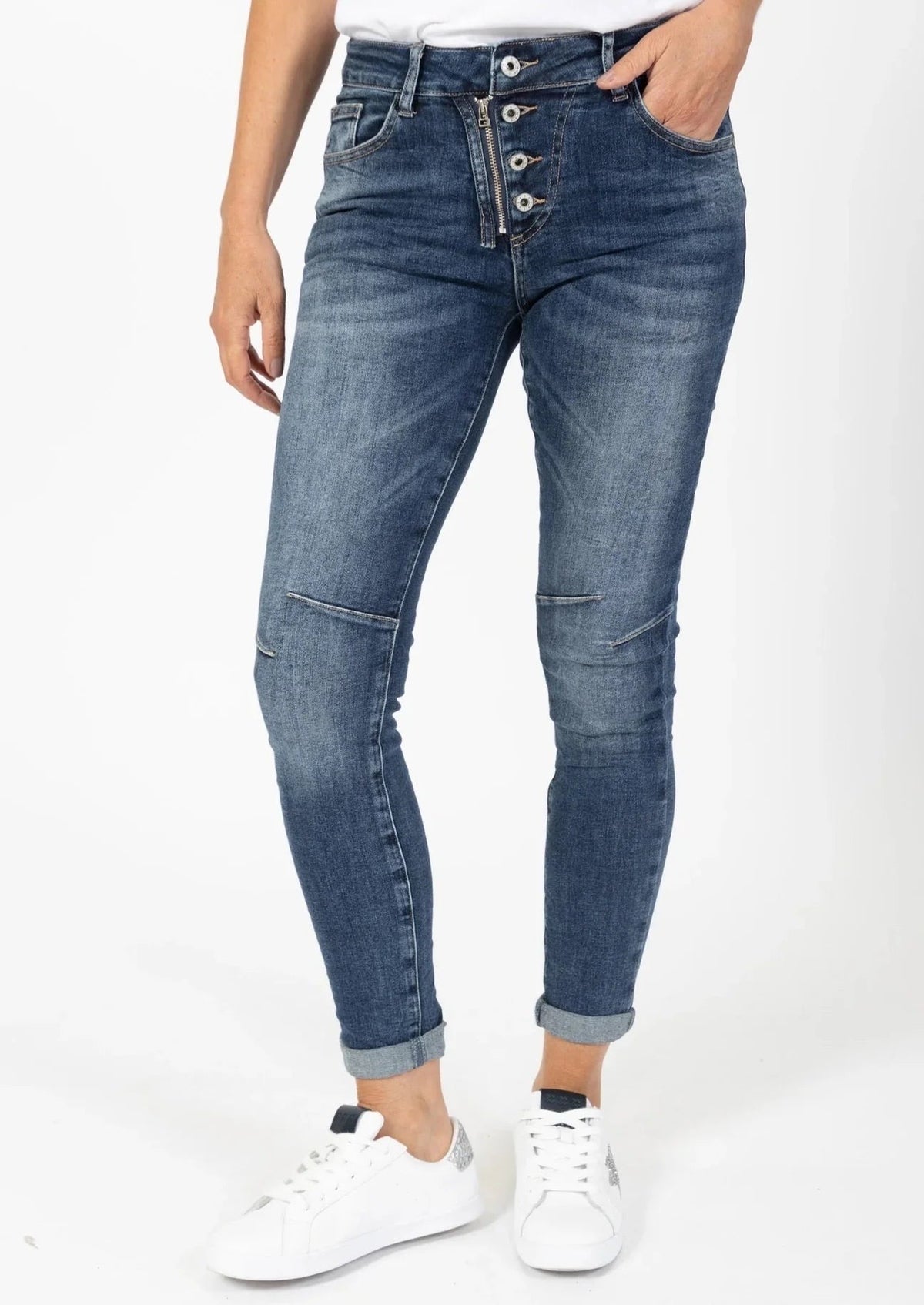 Classic Zip Button Jean / Dark Denim