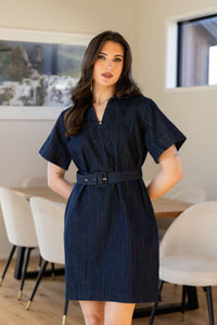 Denim Mini Dress / Colourful Stripe