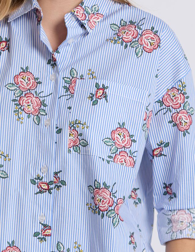 Estella Shirt - Floral Blue Stripe
