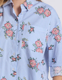 Estella Shirt - Floral Blue Stripe
