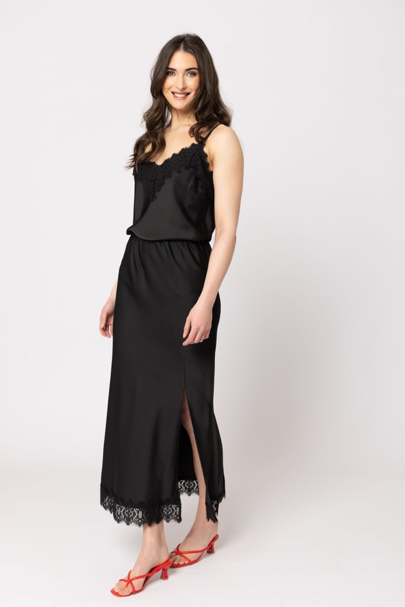 Lace Cami / Black Heavy Satin
