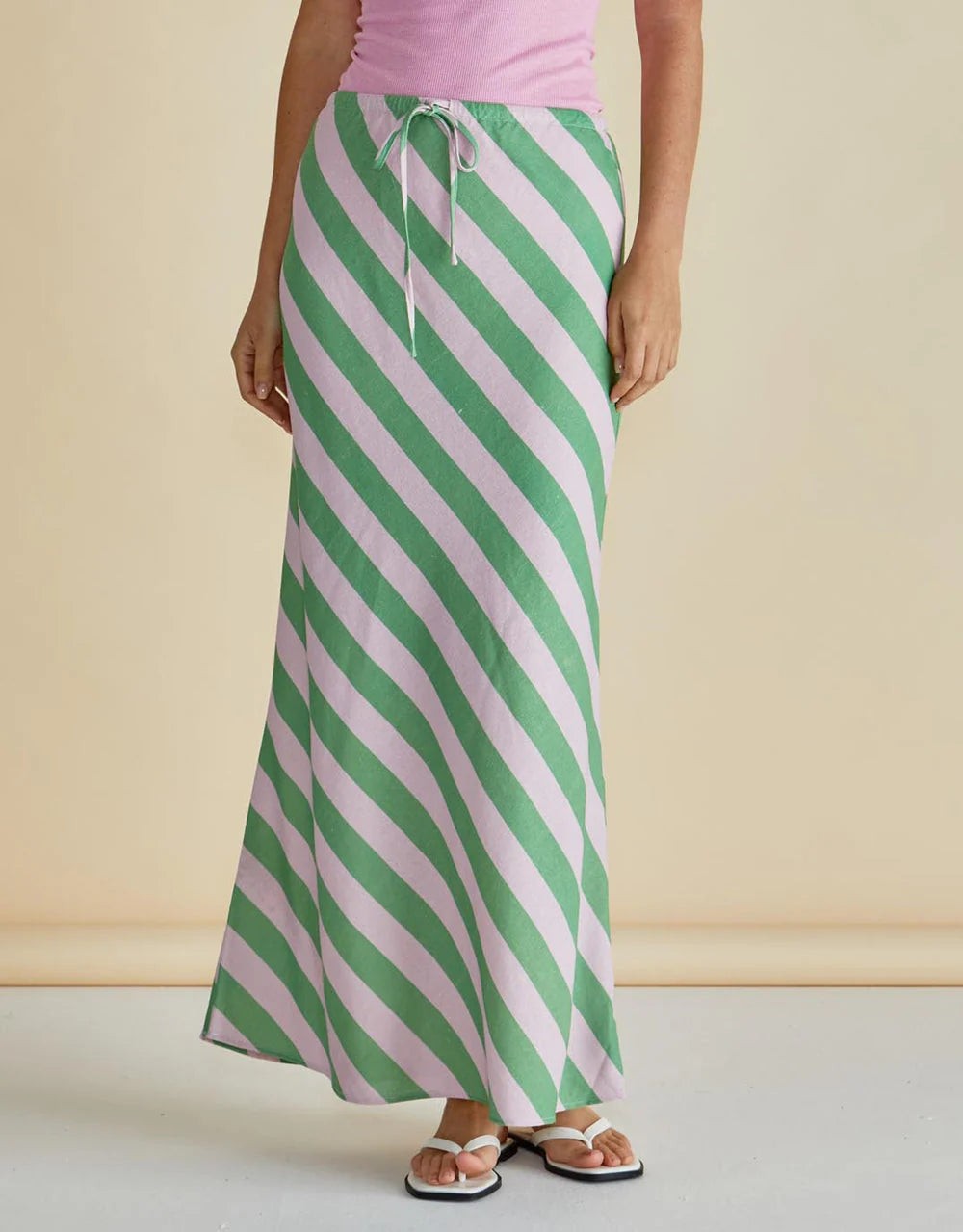 Brooke Bias Skirt / Green / Pink Stripe