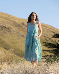 Sleeveless Tiered Dress with Wide Straps and Pockets - Clover Stripe