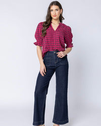 Relaxed Butterfly Top / Hot Pink Texture Check