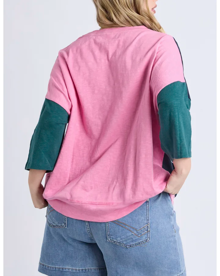 Maize Block Colour Sweat -  Teal/ Navy & Quartz Pink