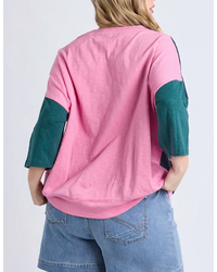 Maize Block Colour Sweat -  Teal/ Navy & Quartz Pink