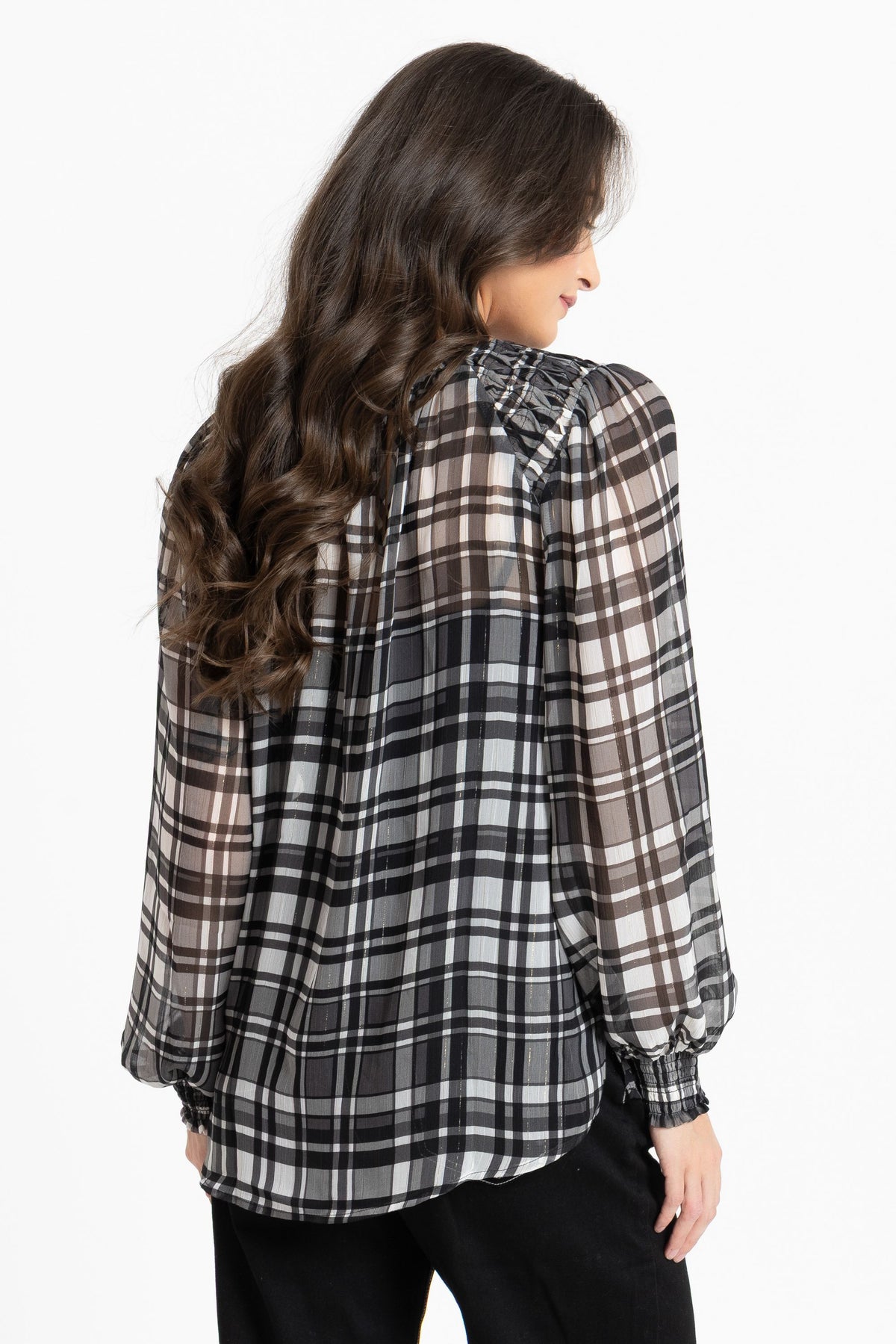 Honey Combe Blouse / Black Lurex Check